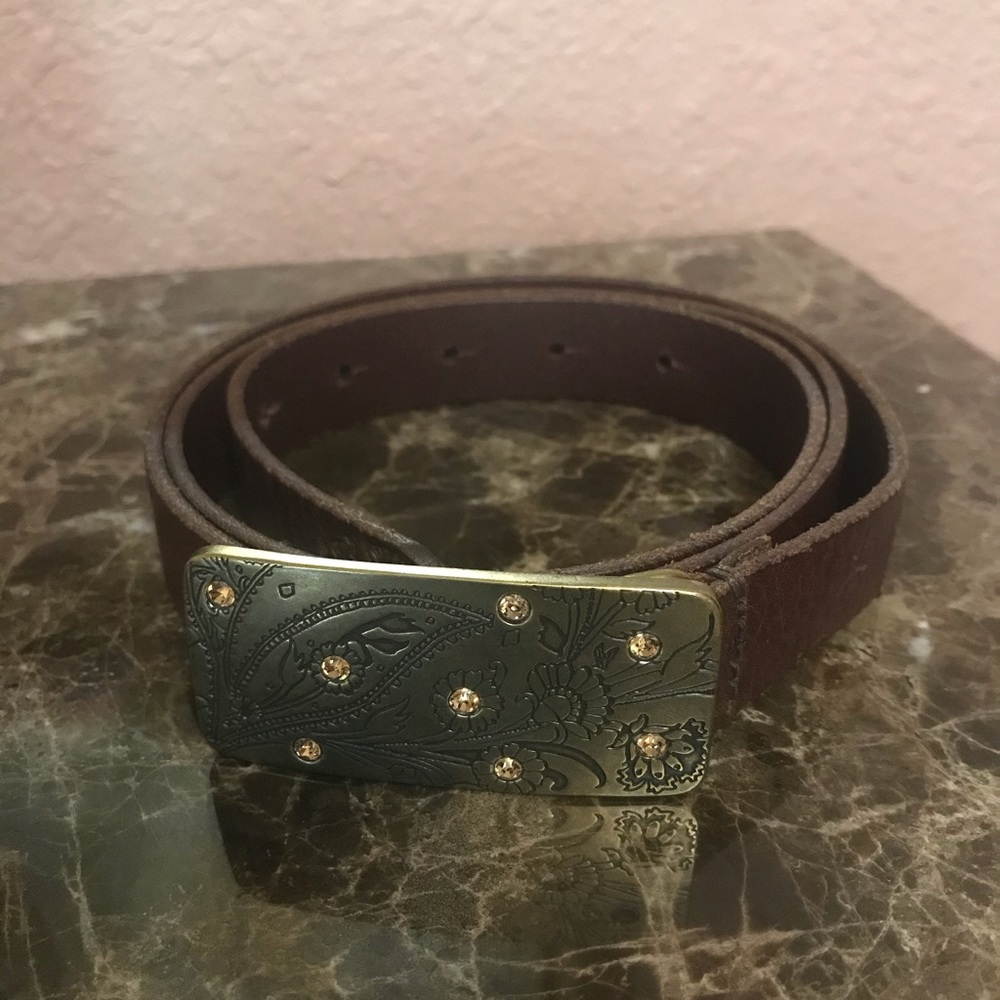 Fossil Leather Belt with Decorative Buckle